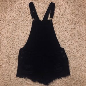 American Eagle Black Short Overalls (Distressed)